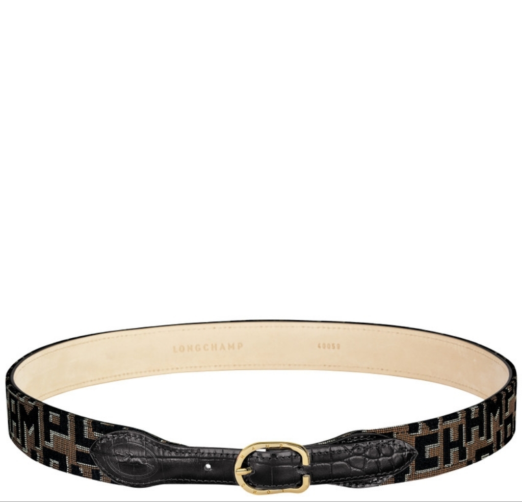 New Longchamp 1980 Ladies' Belt Taupe/Black - Canvas